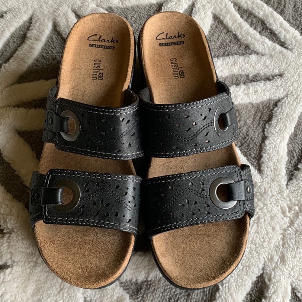 Clarks Black Slip-on Sandals size 9